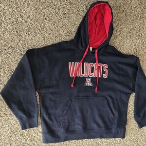 U of A Champion Navy Hoodie with Red Hood Lining and Red Drawstrings